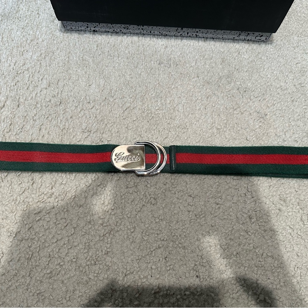 Gucci Logo Engraved Web Signature Buckle Belt